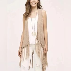 Anthropologie Evelyn K New York Maritza Fringe Knit Vest, Tan, OS